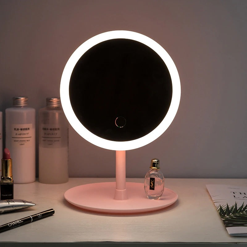 aesthetic room halo pink round shape lightened mirror roomtery