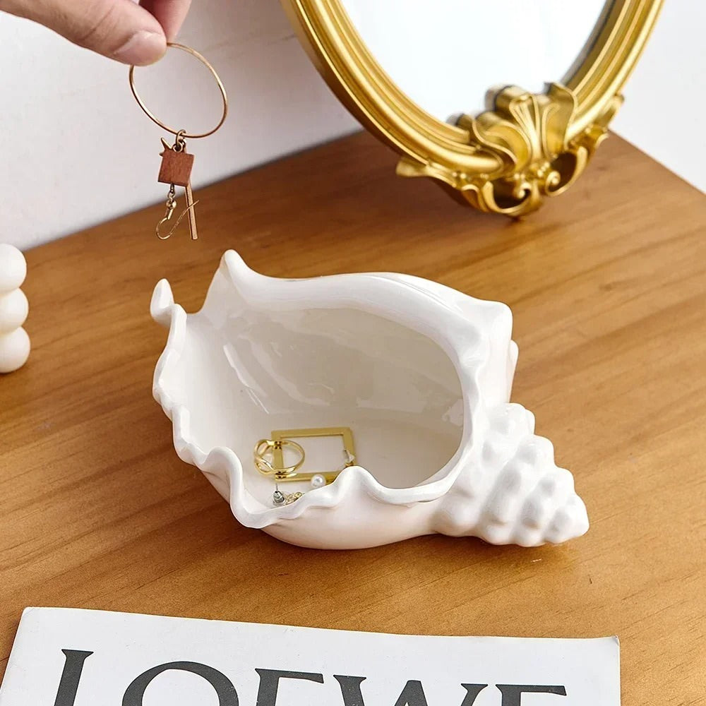 ceramic sea shell shaped jewelry tray holder coquette aesthetic room decor roomtery