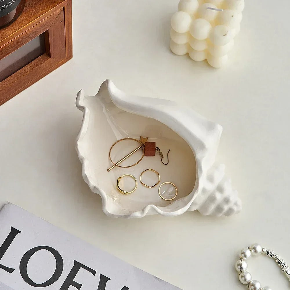 ceramic sea shell shaped jewelry tray holder coquette aesthetic room decor roomtery