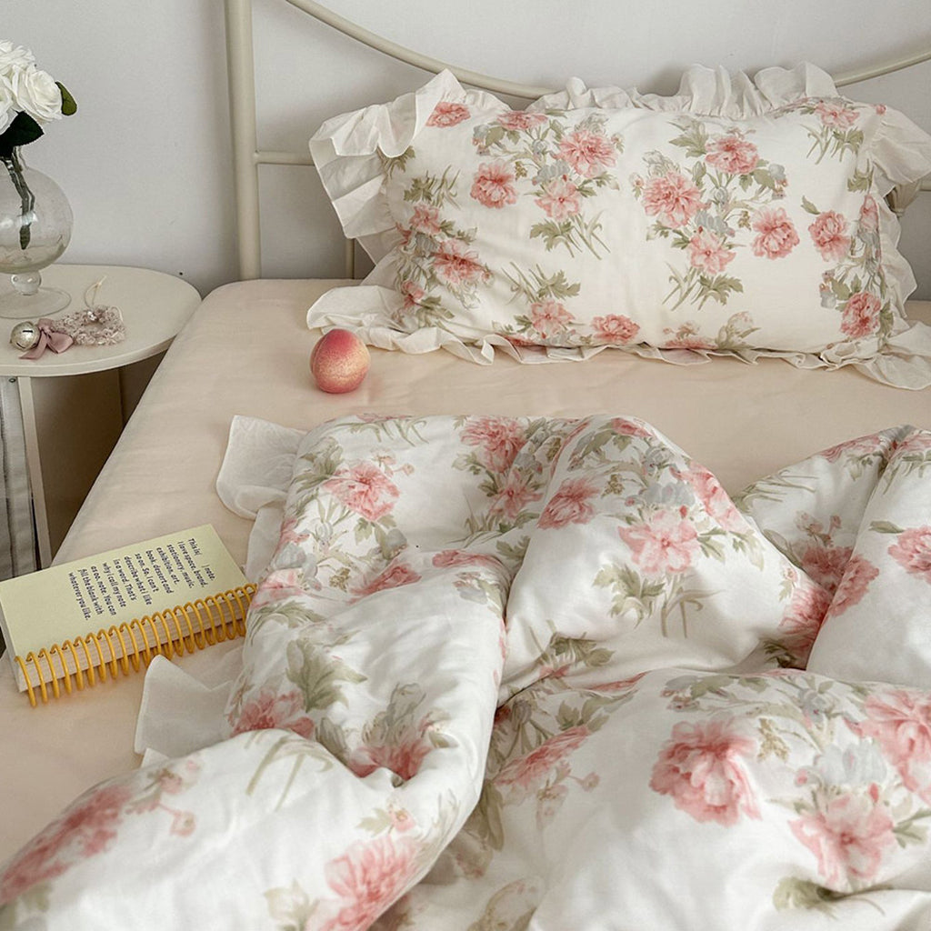 cottage rose creamy white ruffle bedding set