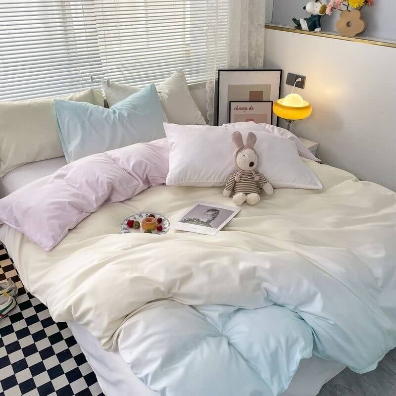 cotton candy pastel colors gradient aesthetic bedding set for teens