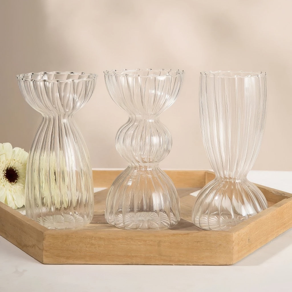 fall aesthetic vintage clear striped glass vase 