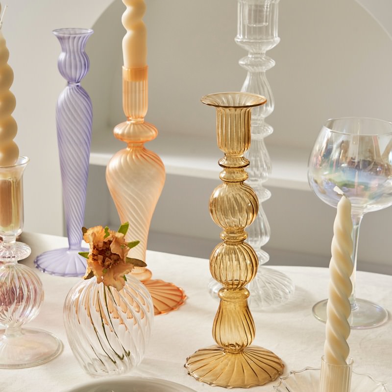 vintage french glass candle holder old money aesthetic rustic candlestick roomtery