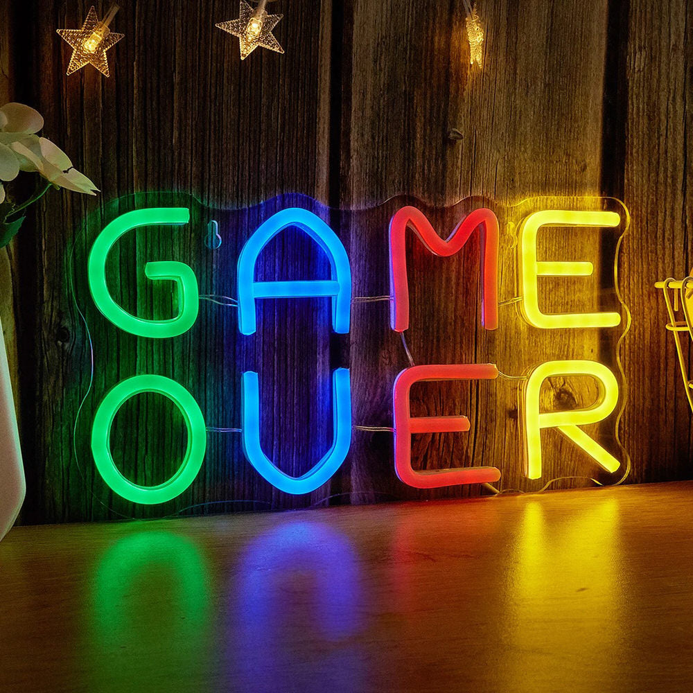 game over multicolor led neon wall sign roomtery aesthetic room decor