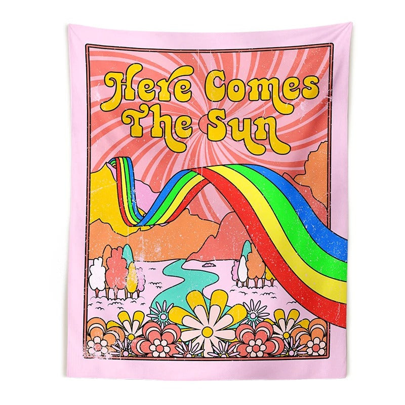 indie aesthetic wall decor tapestry rainbow flowers print roomtery