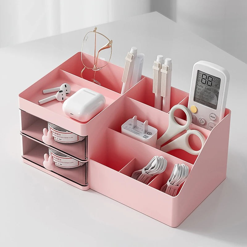 kawaii aesthetic desktop drawer stationary and makeup brush holder organizer