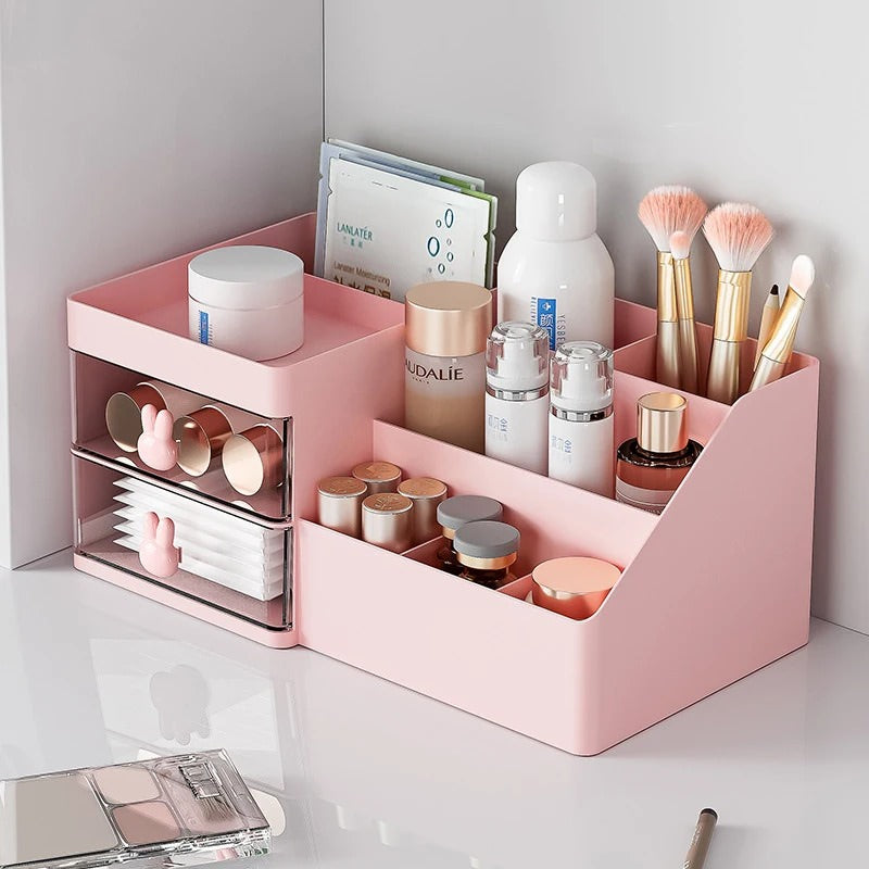 kawaii aesthetic desktop drawer stationary and makeup brush holder organizer