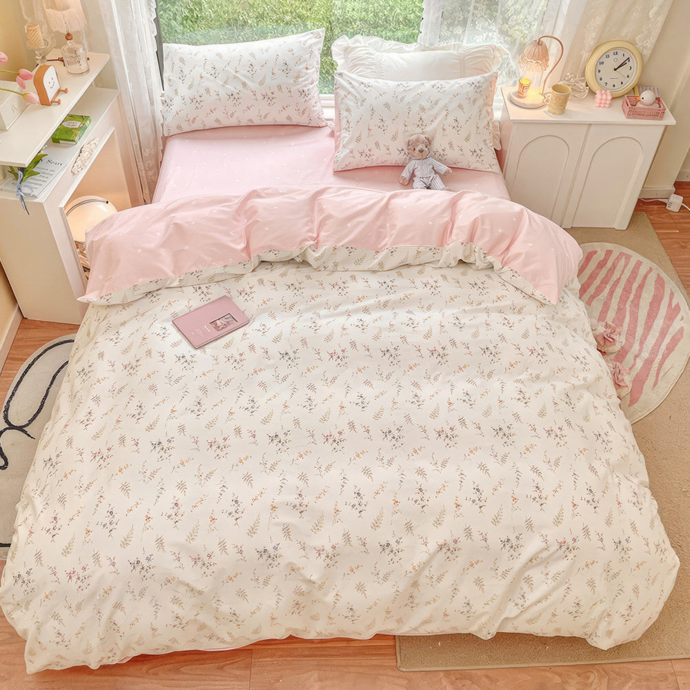 pale pink floral print aesthetic bedding duvet cover set roomtery