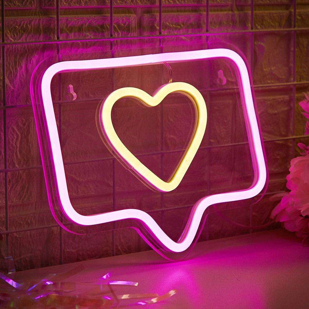 cute pink color like button shaped wall neon sign with acrylic plate base roomtery