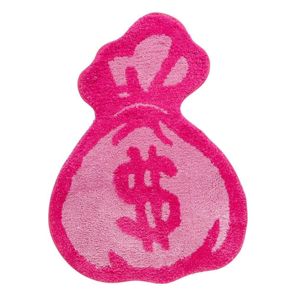 pink money bag tufted fluffy accent rug roomtery