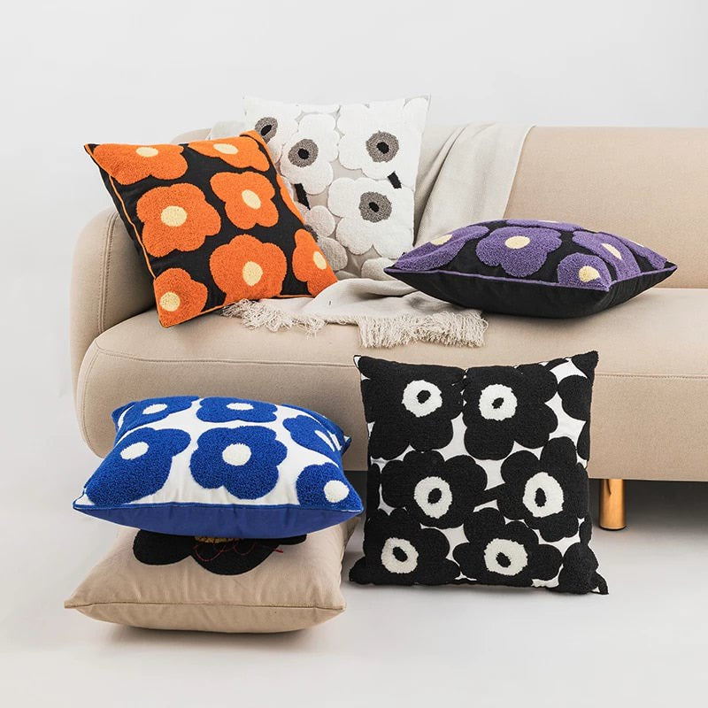 aesthetic cushion cover embroidered flower throw pillow room decor roomtery