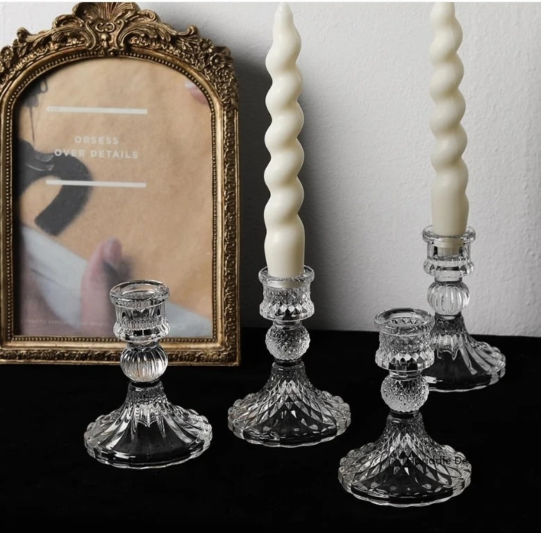 vintage crystal glass candleholder set roomtery