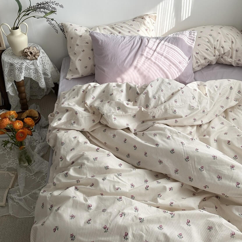 vintage little purple flowers print grandma aesthetic bedding set