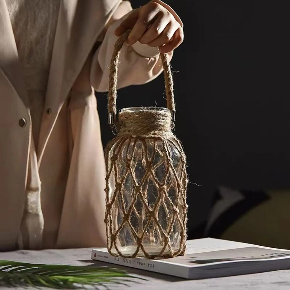 hanging glass jar with jute rope cross cottagecore aesthetic room decor roomtery